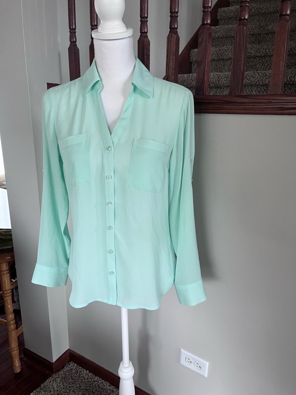 Express Portofino Slim Fit Shirt Mint Green Petite Small‎ Long Sleeve Button Up